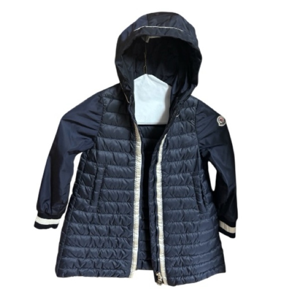 Moncler BLEJAN GIUBOTTO Navy White Trim Cardigan Puffer Toddler Sz 4 Dry Clean